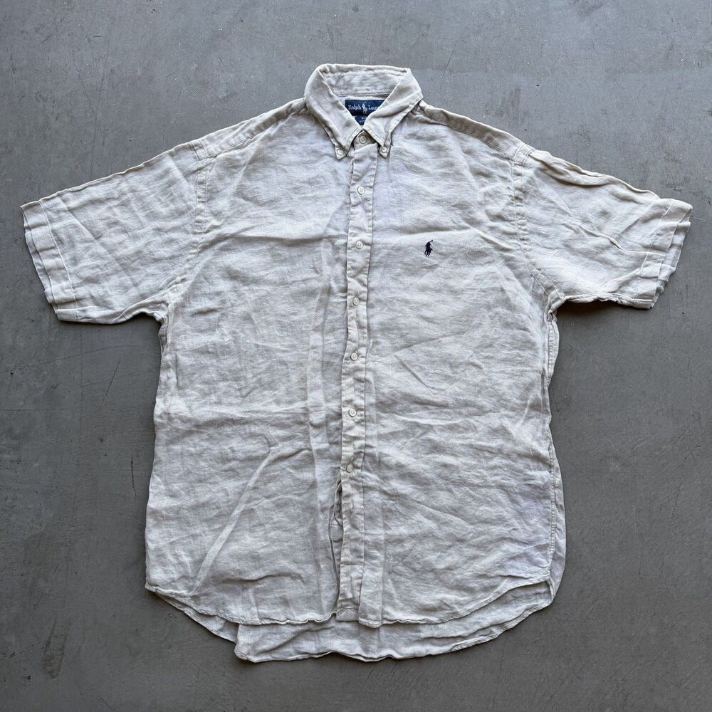 Vintage Ralph Lauren Blake 100% Linen Short Sleeve Button-Down Shirt Beige L